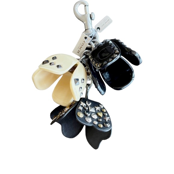 Coach Accessories - Coach Tea Rose Studded Bag Charm (Cream/White) NWT